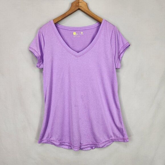 Exersion Womens Yoga Workout Exercise Short Sleeve Top Size M Lavender Round Hem - Picture 3 of 6